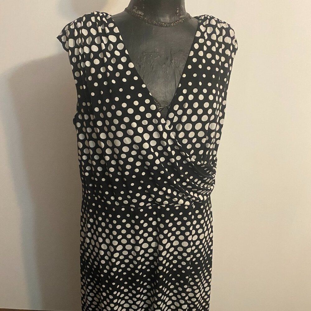 AGB Black/White Polka-dot sleeveless wrap bodice dress, size 2X
